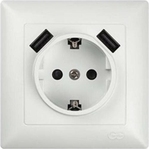VISAGE 2 USB ÇIKIŞLI ÇOCUK KORUMALI TOPRAKLI PRİZ 5V ÇERÇEVELİ BEYAZ