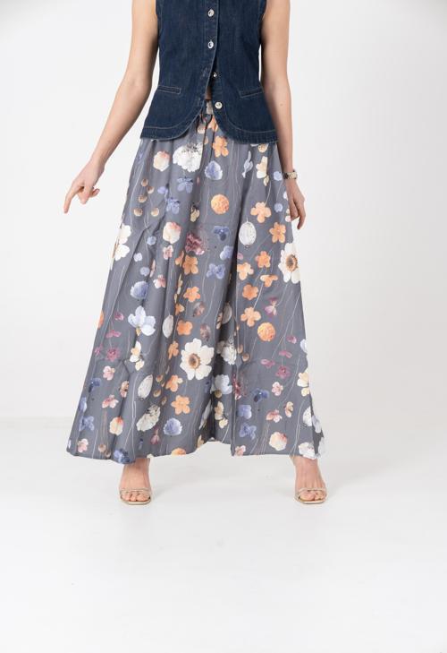 VerdeBlanco Dijital Baskılı Maxi Boy Etek Çiçek Desenli