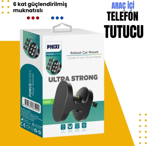 Basic CH23 6X Güçlendirilmiş Mıknatıslı Araç İçi Telefon Tutucu - Oval ve Kare Metal Plakalı