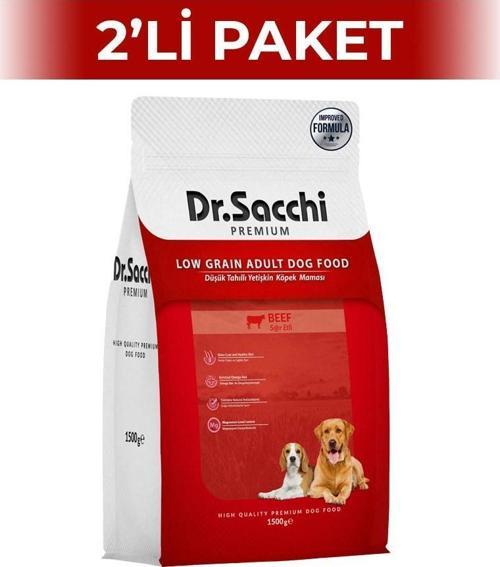 Dr.Sacchi Premium Düşük Tahıllı Sığır Etli Köpek Maması 1,5 kg 2 Adet