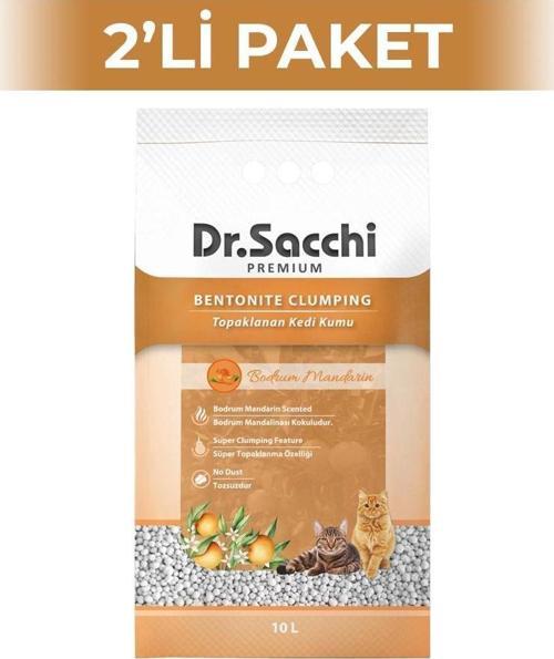 Dr.Sacchi Süper Emici Bodrum Mandalinalı Topaklanan Bentonit Doğal Kedi Kumu 10 lt 2 Adet