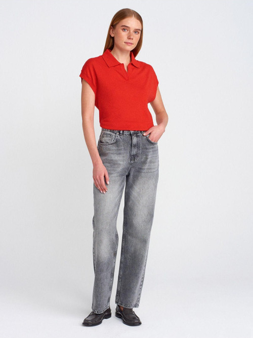 Kadın Kar Yıkama Denim Antrasit Mom Jeans Pantolon - 71772