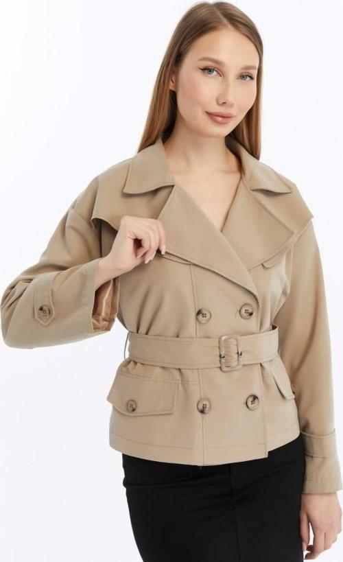 Çift Yakalı Kısa Kadın Trençkot