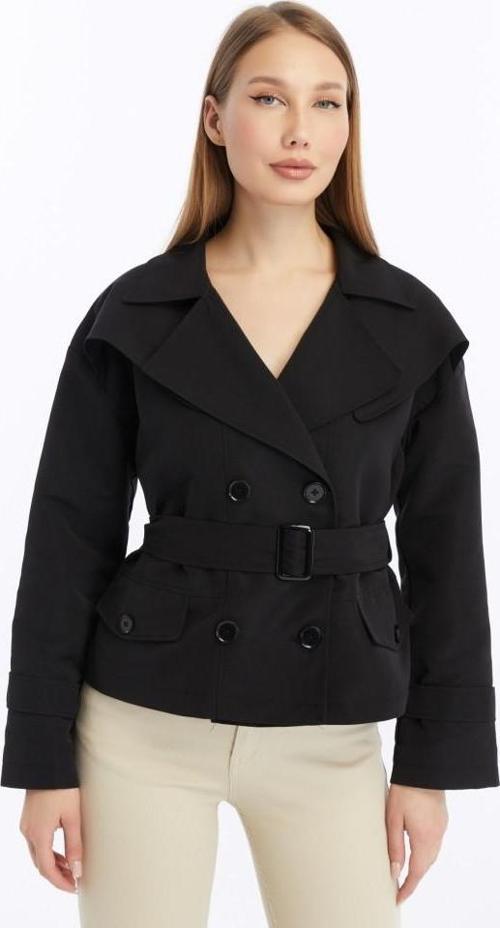 Çift Yakalı Kısa Kadın Trençkot