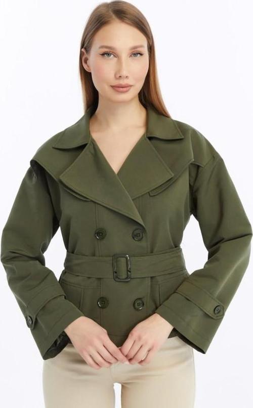 Çift Yakalı Kısa Kadın Trençkot