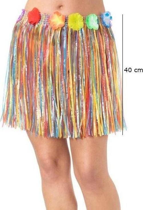 Nessiworld Yetişkin ve Çocuk Uyumlu Rengarenk Püsküllü Hawaii Luau Hula Etek 40 cm