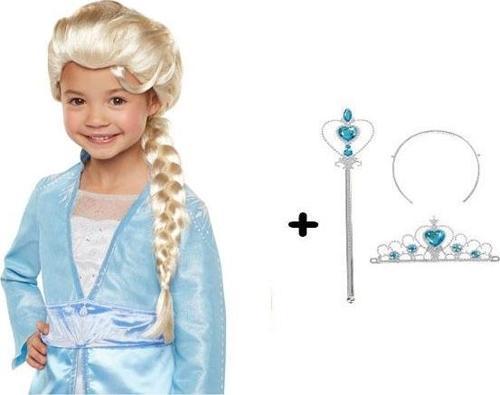 Örgülü Karlar Ülkesi Frozen Elsa Peruğu Tacı ve Sopası Çocuk Boy