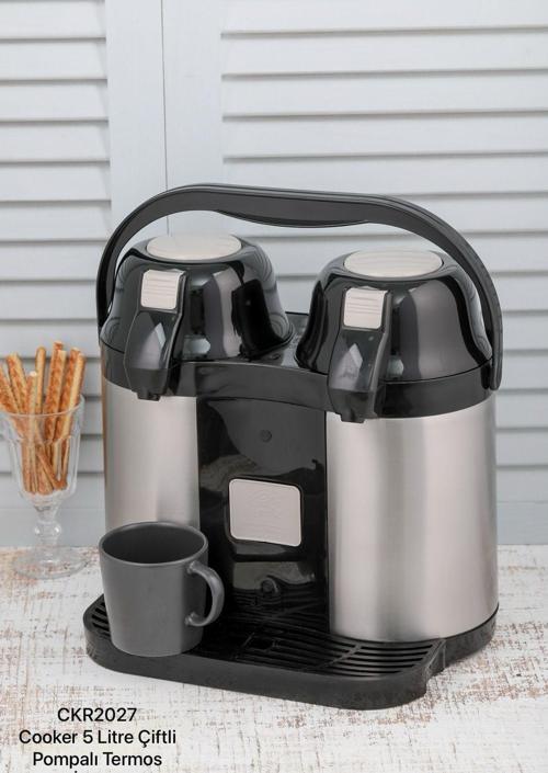 Çelik Termos 5 Lt Çiftli İkili Pompalı CKR2027
