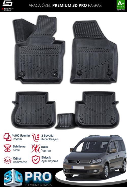 S-Dizayn VW Caddy 3D Pro Havuzlu Paspas 2010-2015 A+ Kalite