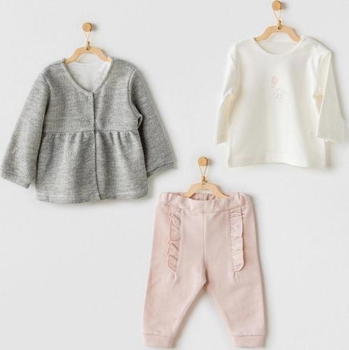 AC24128 Ballerina 3lü Bebe Takım Grey Ecru Pink