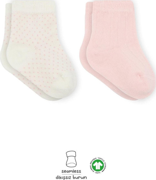 Puan Derby Penye Soket Çorap 2'Li BS10103 Pembe Ekru