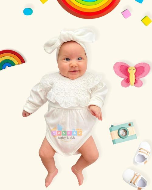 3-12 Ay Kız Bebek Tulum KARPUZ KOLLU Beyaz