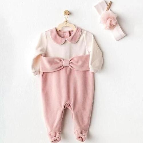 AC25043 Puppy Gazelle Kadife Bebe Tulum Takım Pink