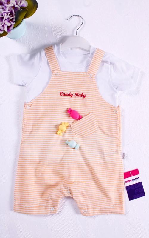 3-18 Ay Kız Bebek Tulumu Candy Figürlü Badili Sarı