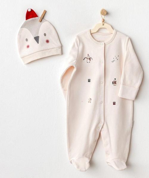 AC25343 Penguin Bebek Tulum Takım Ekru