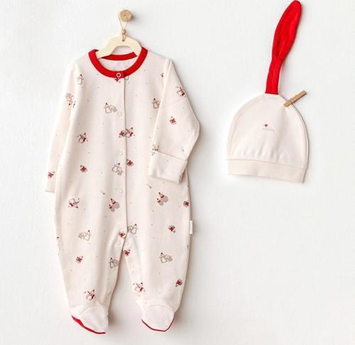 AC25346 Penguin Bebek Tulum Takım Ekru