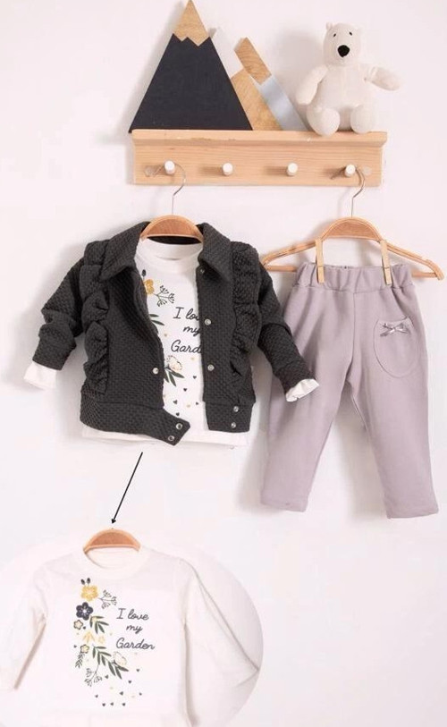 3-18 Ay Kız Bebek Takımı Fırfır Detay 3 Lü Siyah