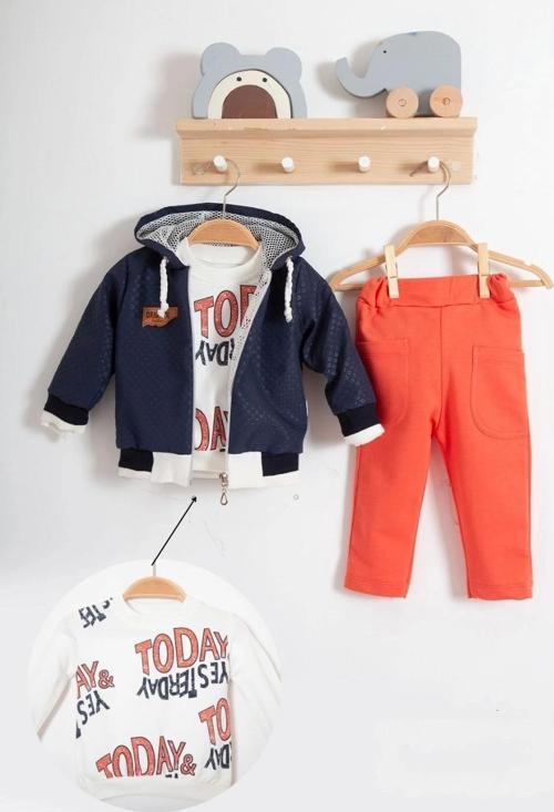 3-18 Ay Erkek Bebek Today Baskılı Yağmurluk 3'lü Takım Lacivert