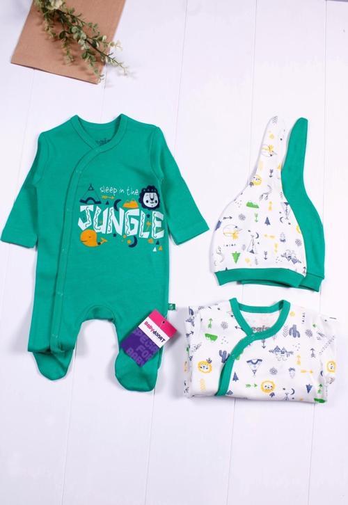 3-6 Ay Jungle Erkek Bebek 4'lü Tulum Seti Yeşil