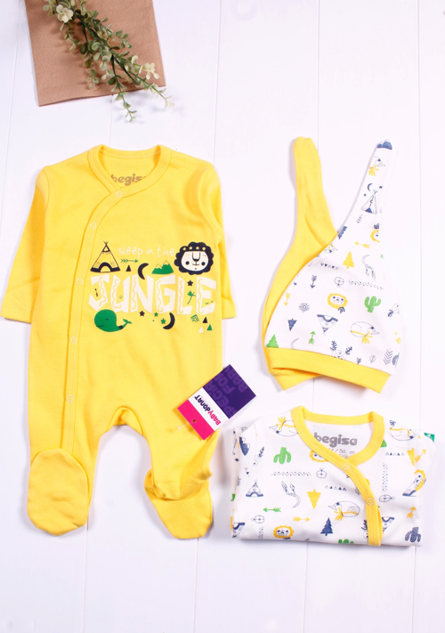 3-6 Ay Jungle Erkek Bebek 4'lü Tulum Seti Sarı