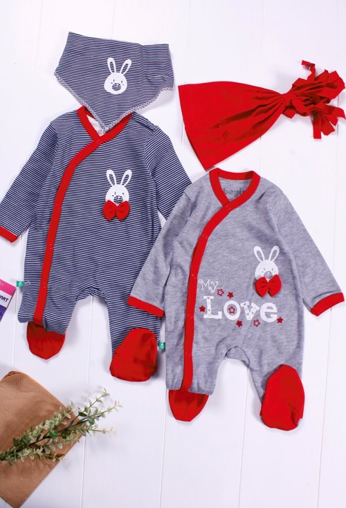 3-6 Ay Love Erkek Bebek 4'lü Tulum Seti Kırmızı