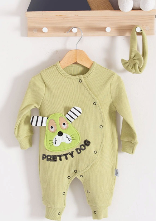 3-18 Ay Pretty Dog Kız Bebek Tulumu Bandanalı Yeşil