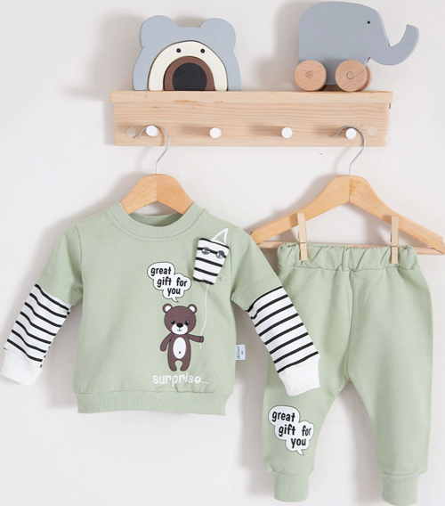 3-18 Ay Erkek Bebek Takımı Gift For You 2'li Yeşil