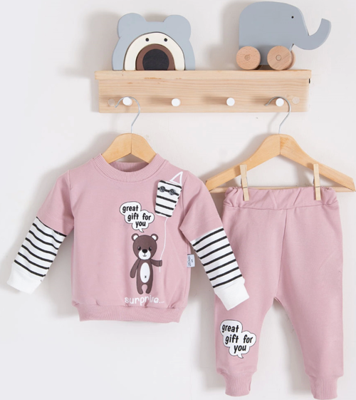 3-18 Ay Erkek Bebek Takımı Gift For You 2'li Gül Kurusu
