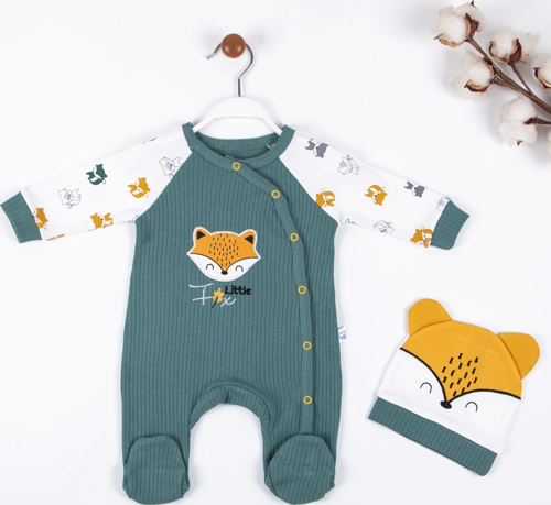 3-9 Ay Erkek Bebek Tulumu Little Fox Yeşil