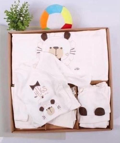 Ayıcık Desenli 10 Parça Kutulu %100 Pamuk Erkek Bebek Hastane Çıkışı