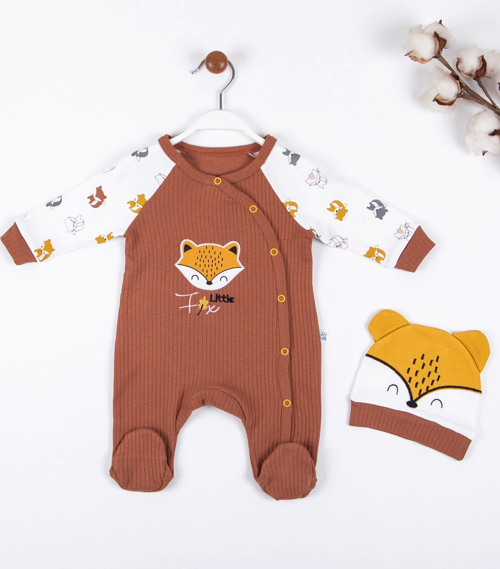 3-9 Ay Erkek Bebek Tulumu Little Fox Kahverengi
