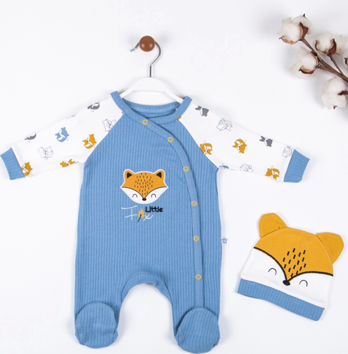 3-9 Ay Erkek Bebek Tulumu Little Fox Mavi