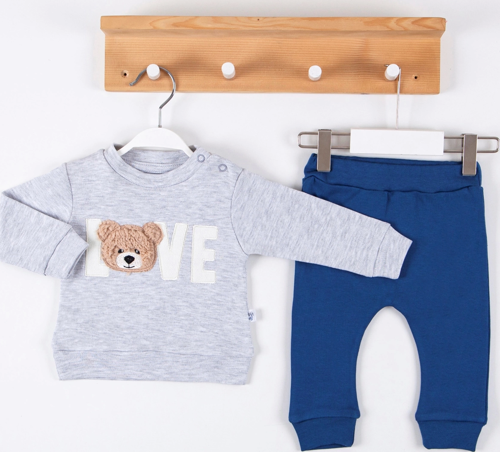 3-12 Ay Erkek Bebek Takımı Bear Love Nakışlı 2'li Gri