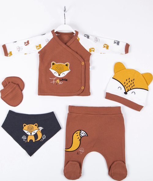 3 Ay Erkek Bebek Hastane Çıkışı Little Fox 5'li Kahverengi