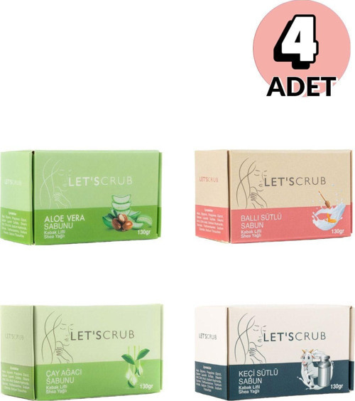 Kabak Lifli Doğal Sabun Seti 1 -Aloe Vera -Ballı Sütlü -Keçi Sütlü -Çay Ağacı -4 Adet