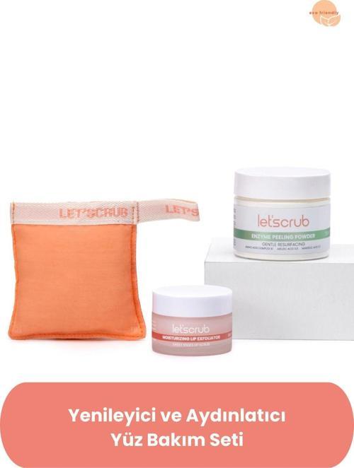 Yenileyici Ve Aydınlatıcı Yüz Bakım Seti - Enzim Peeling Tozu, Dudak Peelingi , Yüz Kesesi