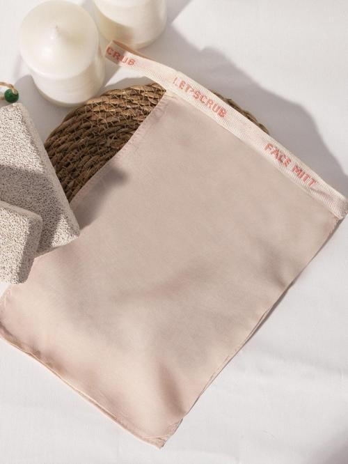 Bej Banyo Duş Kesesi Floş Ipek Yüz Veya Vücut Peeling Eldiveni Hassas Ciltler Için