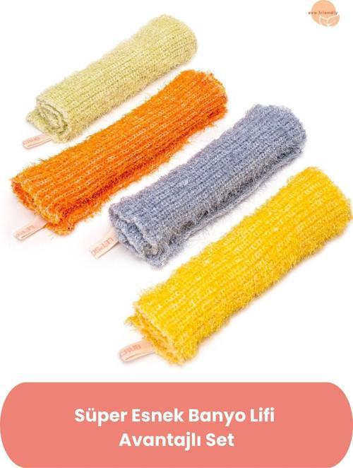 Süper Esnek Banyo Lifi Seti 4 Adet El Yapımı Banyo Lifi Tüm Cilt Tiplerine Uygun 30X40 Cm ±5