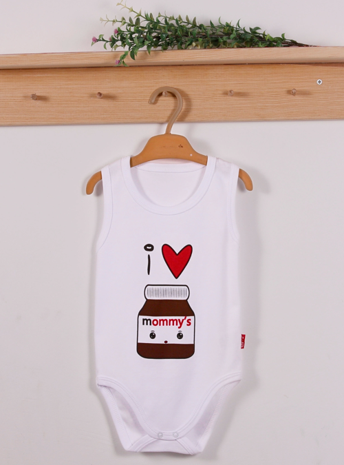Yeni Doğan 3-12 Ay Mommy's Çikolata Askılı Unisex Body Beyaz