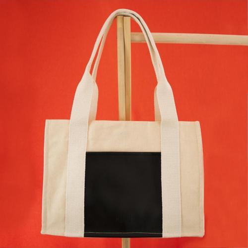Siyah & Krem, Deri Cepli Orta Boy Tote Çanta, Kadın Kol Ve Omuz Çantası, 35X25 Cm, Ön Ve İç Cepli