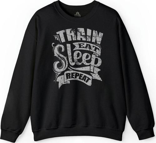 Eat Sleep Train Repeat Yemek Uyku Tren Yolculuk Baskılı Sweatshirt