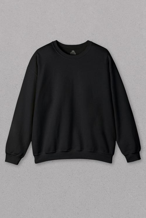 Siyah Bisiklet Yaka Basic Unisex Erkek Sweatshirt Kadın Sweat