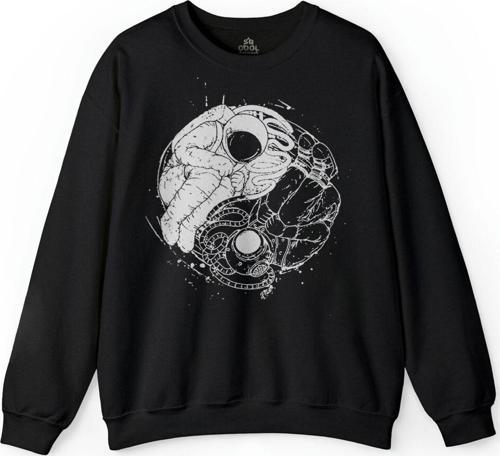 Uçan Çift Astronot Ying Yang Uzay Cosmos Baskılı Sweatshirt