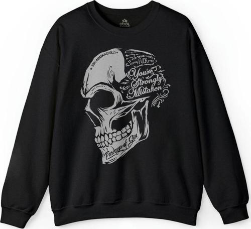 Skull Drawing Kuru Kafa Born Again Assholes Fck Baskılı Sweatshirt