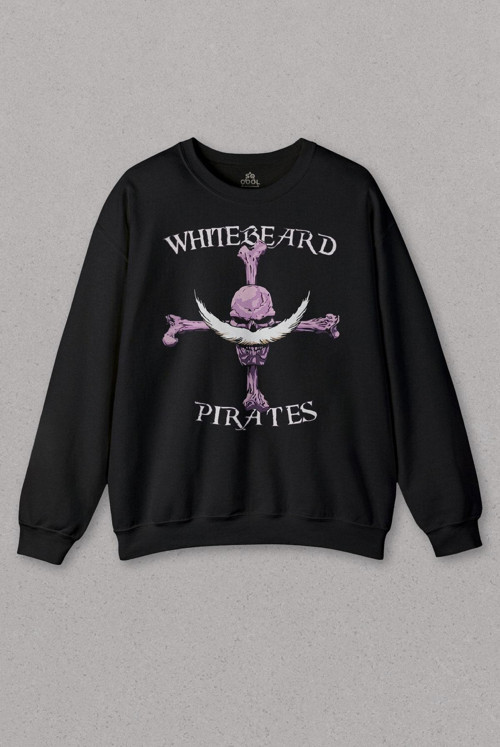 Siyah Sweatshirt Anime Whitebeard Amiral Prates One Piece Luffy Baskılı Unisex Sweat