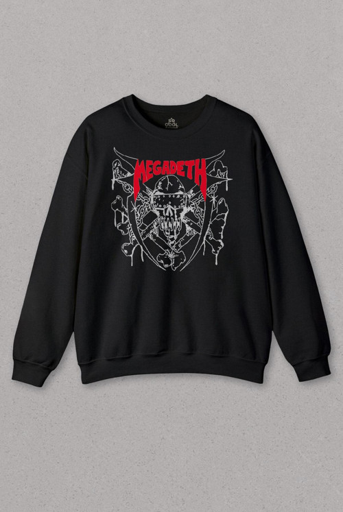 Siyah Sweatshirt Megadeth 1983 Kırmızı Dave Mustaine Heavy Metal Baskılı Sweat
