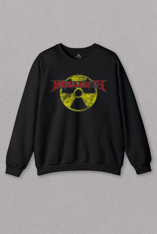 Siyah Sweatshirt Megadeth Radio Actıve Kırmızı Dave Mustaine Baskılı Sweat
