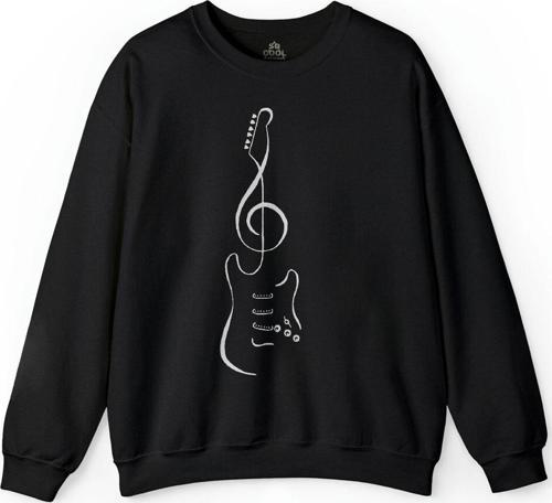 Sol Anahtarı Elektro Gitar Müzik Nota Metallica Baskılı Sweatshirt