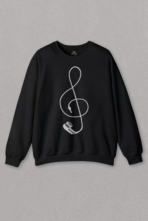 Unisex Sweatshirt I Love Music Sol Anahtarı Kulaklık Walkman Baskılı Sweat PSW01S-1363