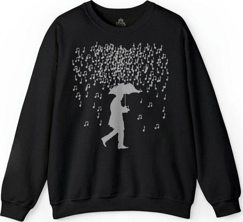 Playing Music In The Rain Nota Yağmuru Şemsiye Baskılı Sweatshirt